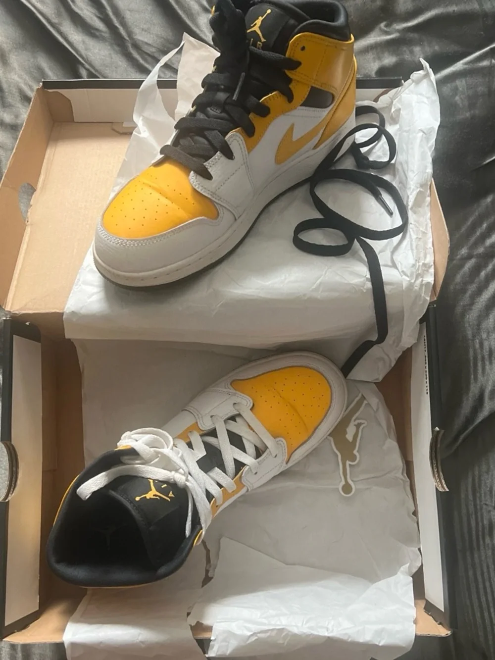 Nike Air Jordan 1 Mid White and Yellow with Black Accents